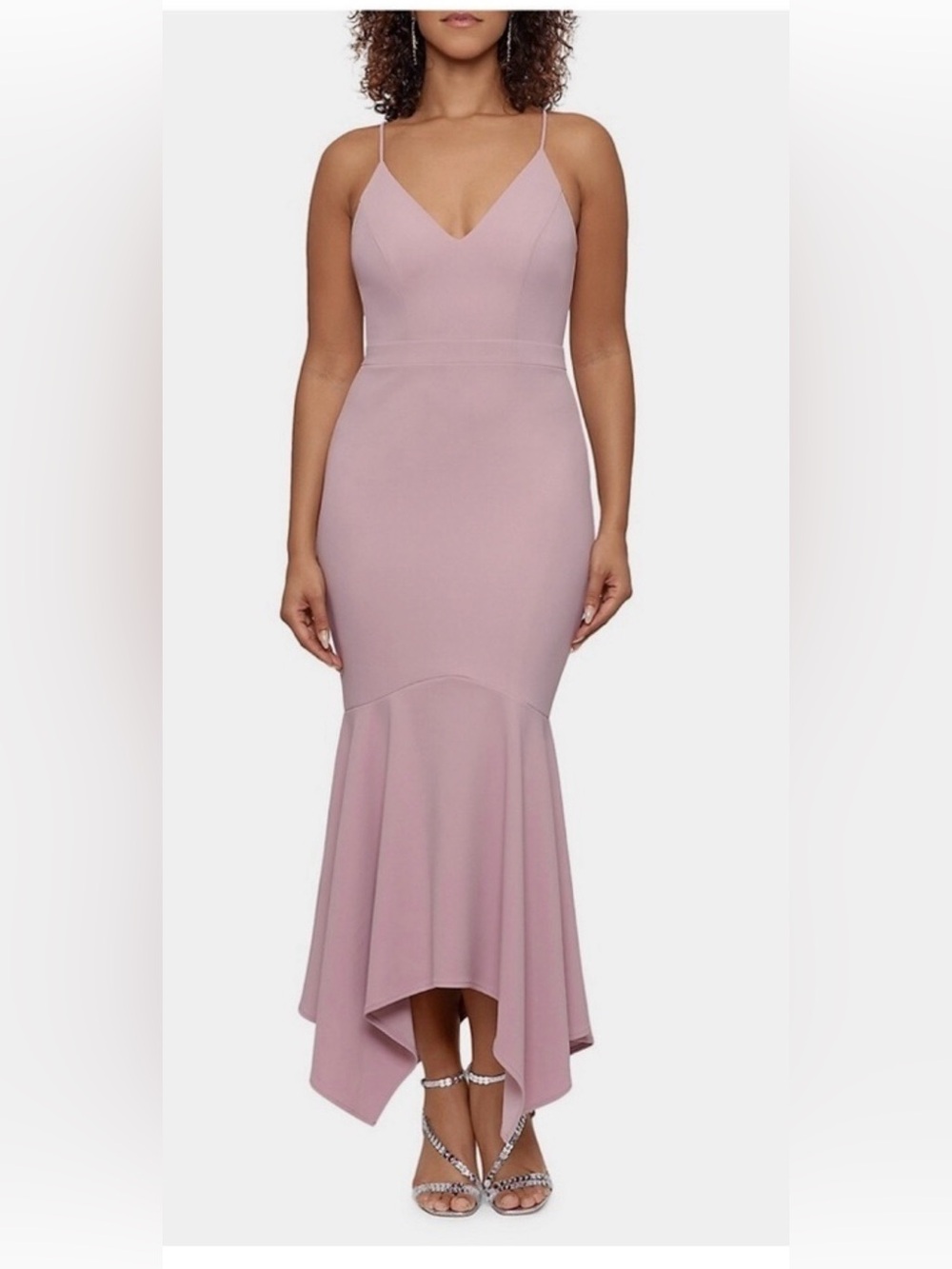 NWT XSCAPE Dusty Rose V-Neck High-Low Mermaid Gown Formal Maxi Dress Size 12